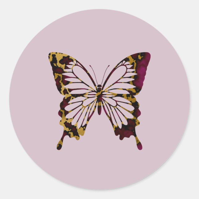 Adesivo Redondo Borboleta-mármore escura e Dourada (Frente)