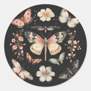 Adesivo Redondo Borboleta Monarca Boho Cottagecore