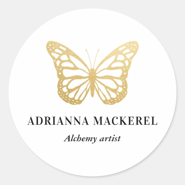 Adesivo Redondo Borboleta Monarca de Folha de Ouro Boho Faux (Frente)