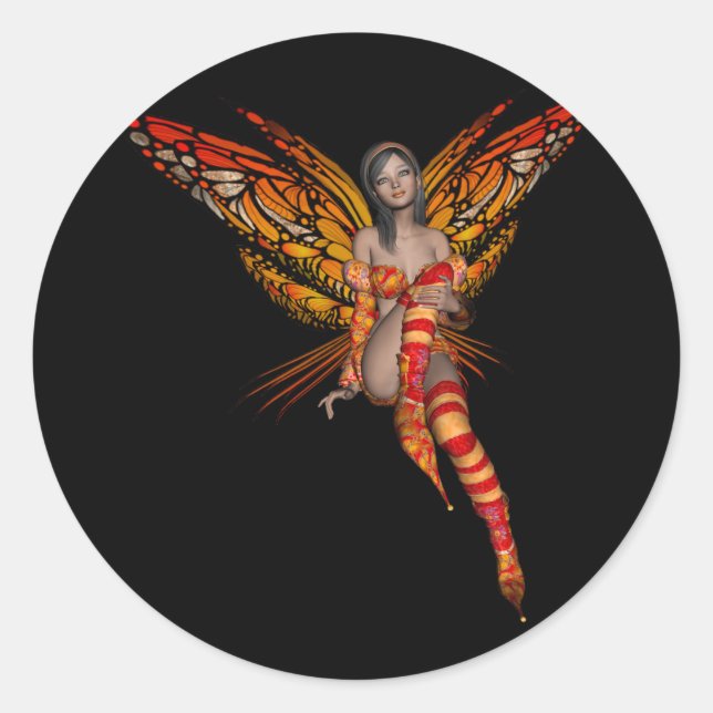 Adesivo Redondo Borboleta Monarca Laranja 3D Pixie - Fada 1 (Frente)