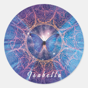 Adesivo Redondo Borboleta Morpho / Galaxy Mandala