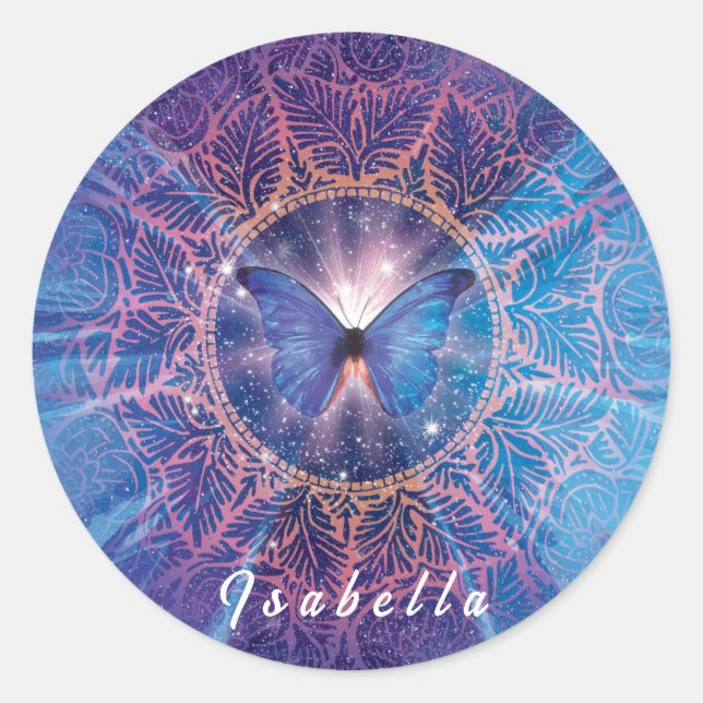 Adesivo Redondo Borboleta Morpho / Galaxy Mandala (Frente)