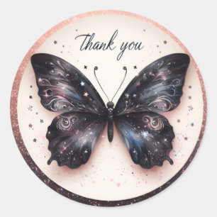 Adesivo Redondo Borboleta Negra - Obrigado -