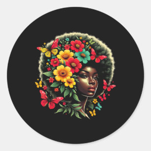 Adesivo Redondo Borboleta Negra Rainha Afro Melanina Junteenona Co