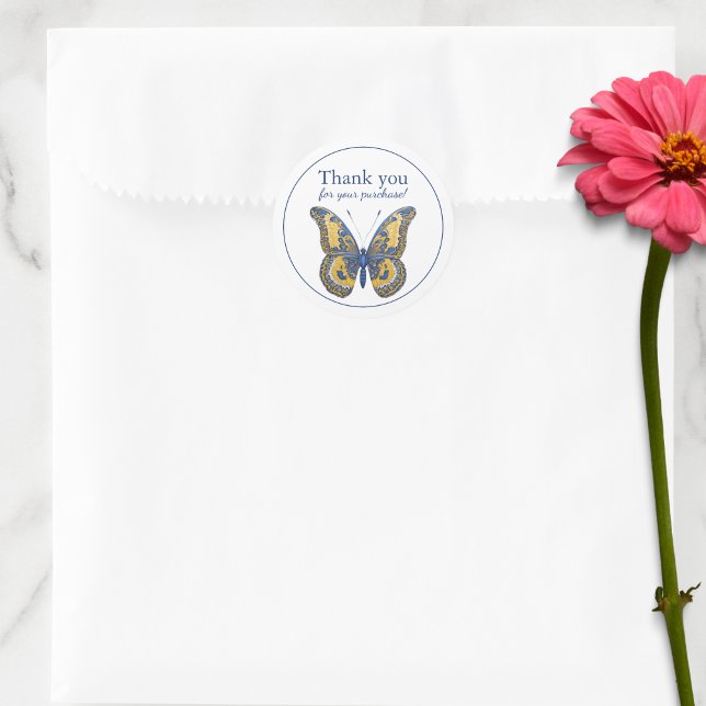 Adesivo Redondo Borboleta Obrigado pela sua compra (Criador carregado)