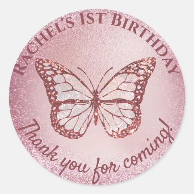 Adesivo Redondo Borboleta obrigado você para vir (Frente)