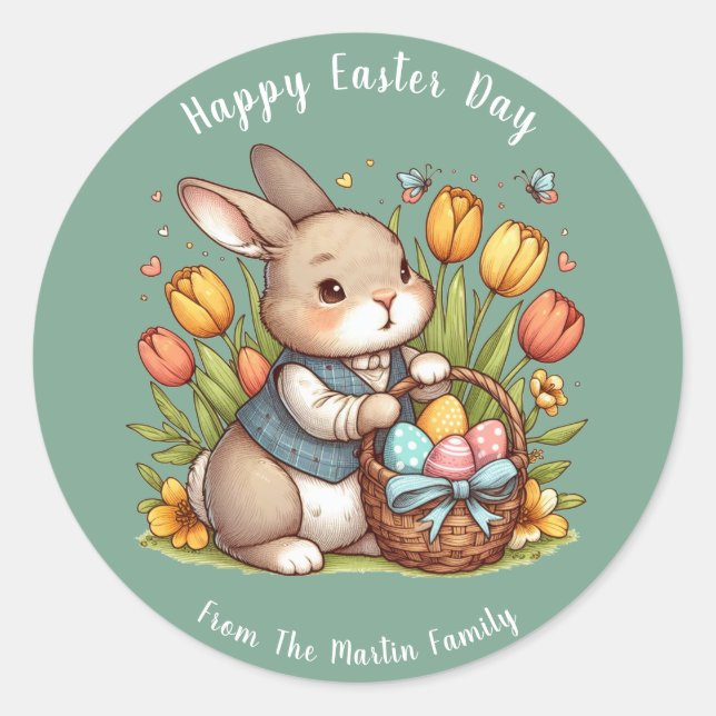 Adesivo Redondo Borboleta, Poppy, Felz pascoa coelho (Frente)