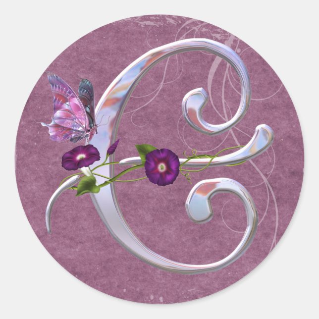 Adesivo Redondo Borboleta precioso Inicial C (Frente)