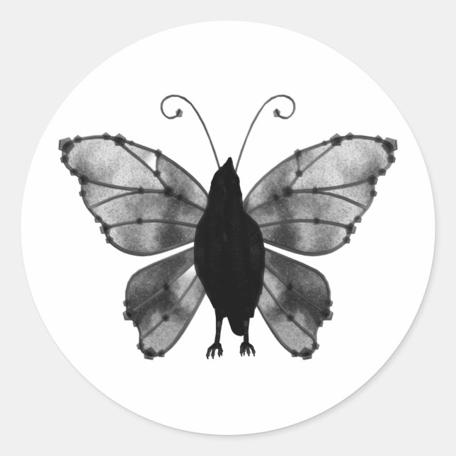 Adesivo Redondo Borboleta Preta e Branca (Frente)