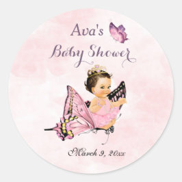 Adesivo Redondo Borboleta Princesa Bebê Menina Rosa
