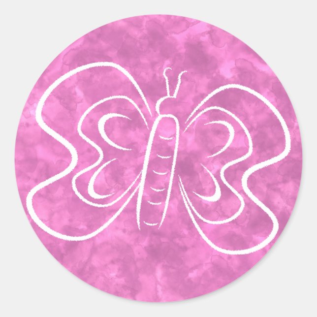 Adesivo Redondo Borboleta Rosa Aquarela Personalizada (Frente)