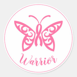 Adesivo Redondo Borboleta Rosa Brisa Borboleta Guerreira do Cancer