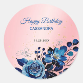 Adesivo Redondo Borboleta Rosa de marinho Dourada Glitter Rosa Ros