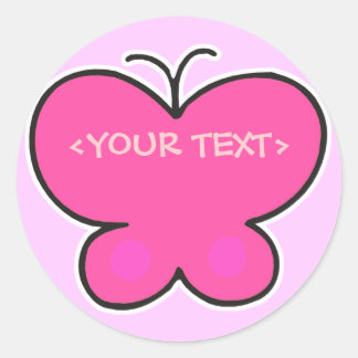 Adesivo Redondo borboleta rosa,<YOUR TEXT>,<YOUR TEXT>