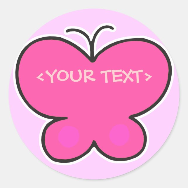 Adesivo Redondo borboleta rosa,<YOUR TEXT>,<YOUR TEXT> (Frente)