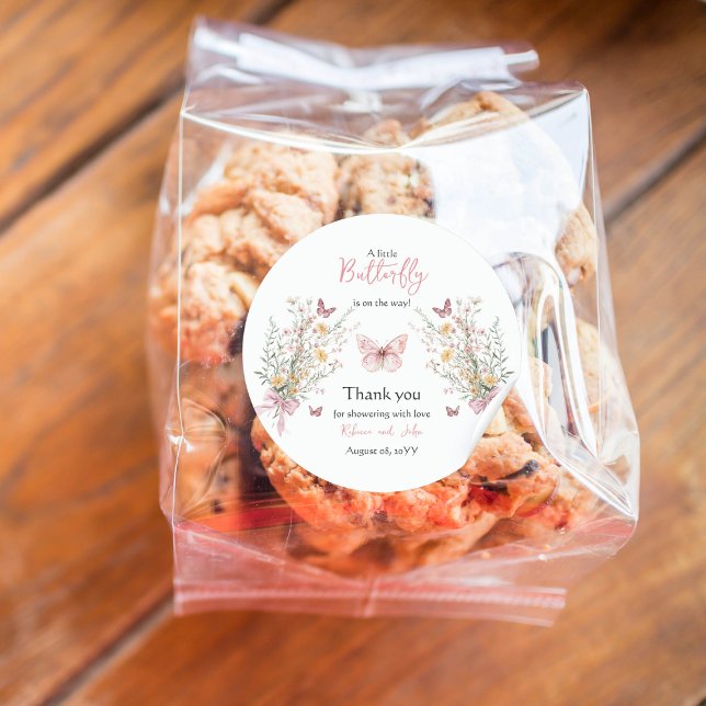 Adesivo Redondo Borboleta russa Chá de fraldas Floral de Flor Selv (Criador carregado)