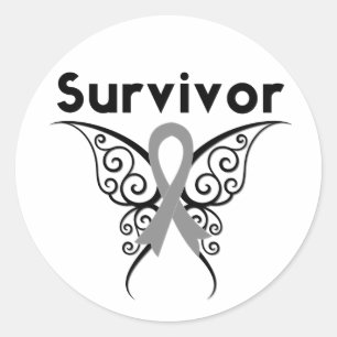 Adesivo Redondo Borboleta tribal do sobrevivente do cancro cerebra
