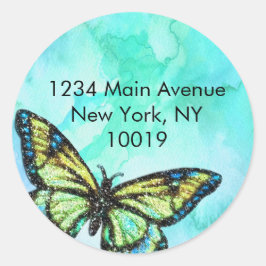 Adesivo Redondo Borboleta Turquosie de Endereço de Devolução Pinta