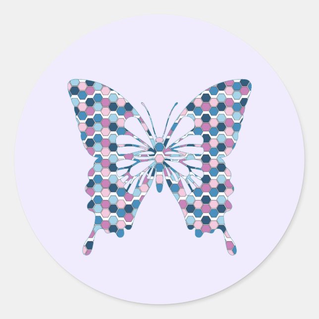 Adesivo Redondo Borboleta Twilight City Blue and Pink Hexagon (Frente)