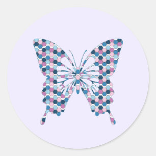 Adesivo Redondo Borboleta Twilight City Blue and Pink Hexagon