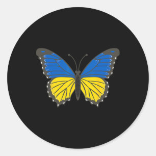 Adesivo Redondo Borboleta Ucraniana Apoia Bandeira da Ucrânia Soli