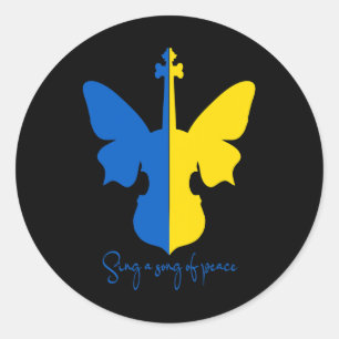 Adesivo Redondo Borboleta Ucraniana Violino Paz Na Ucrânia Música