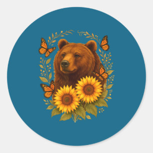 Adesivo Redondo Borboleta Urso Arte da Natureza Rústica Girassol M
