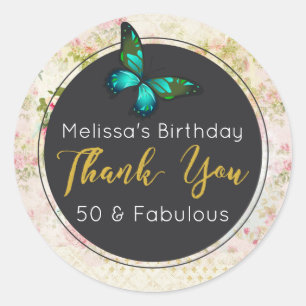 Adesivo Redondo Borboleta verde no obrigado chique da colagem do