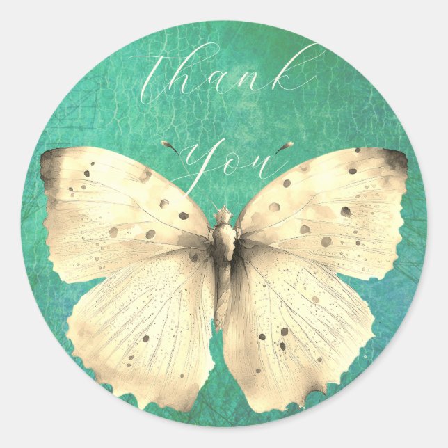 Adesivo Redondo Borboleta verde romântica obrigado você (Frente)