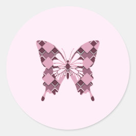 Adesivo Redondo Borboleta Verificada com diamante rosa-paixão