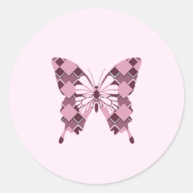 Adesivo Redondo Borboleta Verificada com diamante rosa-paixão (Frente)