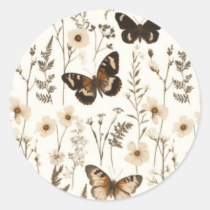 Adesivo Redondo Borboleta Whimsical e Padrão Flor