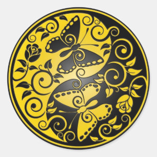 Adesivo Redondo Borboletas, amarelo & preto de Yin Yang