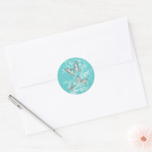 Adesivo Redondo Borboletas arte e damask aqua teal