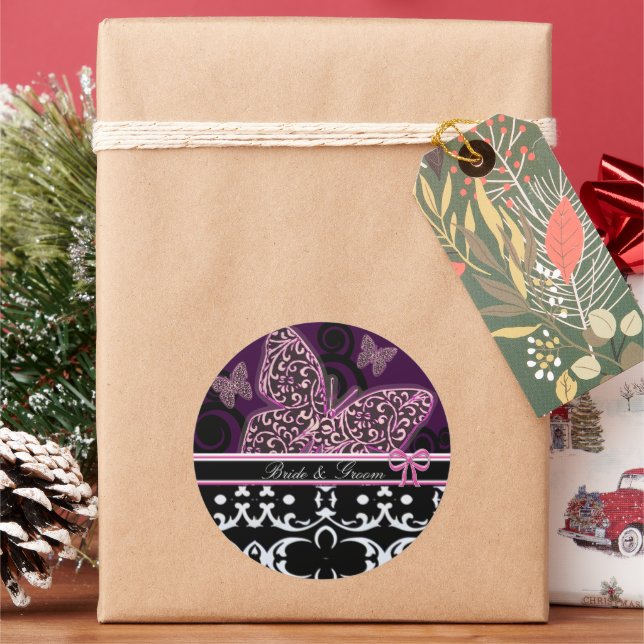 Adesivo Redondo Borboletas Brilhantes e Altas Inclinam Preto e Bra (Feriado)