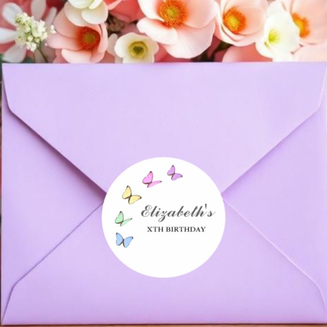 Adesivo Redondo Borboletas Coloridas Aniversário (Criador carregado)