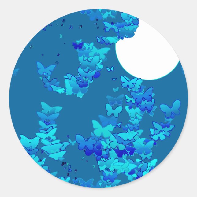 Adesivo Redondo Borboletas contra o céu azul-noite, paisagem (Frente)