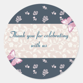 Adesivo Redondo Borboletas cor-de-rosa marinho obrigado você