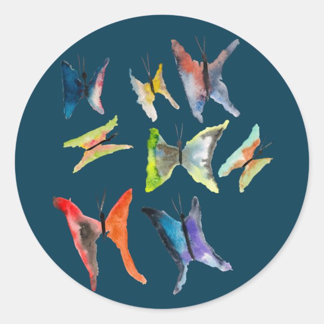 Adesivo Redondo Borboletas de cor aquosa clássicas redondas (Frente)
