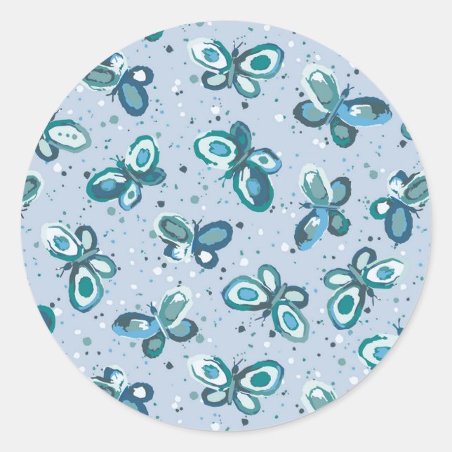 Adesivo Redondo Borboletas de Insetos de rabisco - padrão azul - s (Frente)