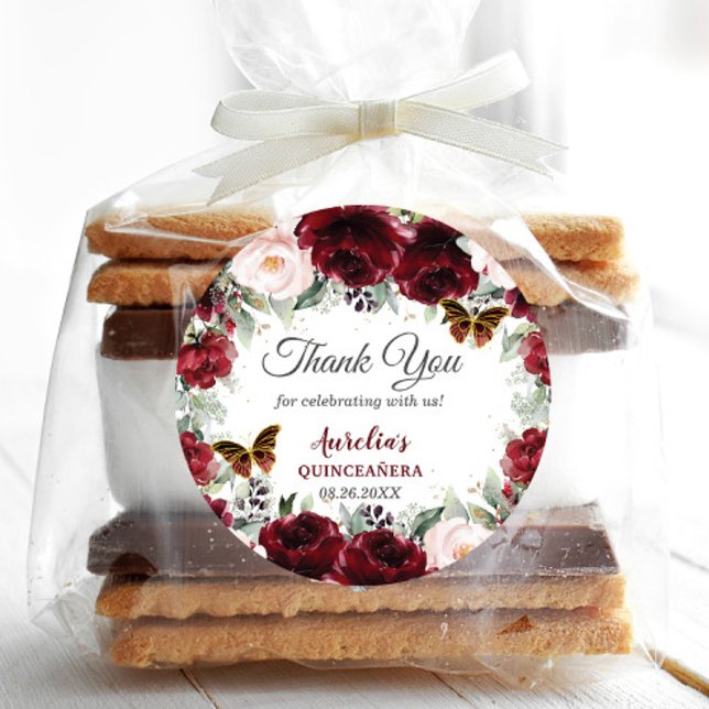 Adesivo Redondo Borboletas de Quinceañera Blush (Criador carregado)