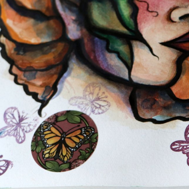 Adesivo Redondo Borboletas do Jardim de Vestuário Vermelho Monarfl (Criador carregado)