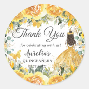 Adesivo Redondo Borboletas Douradas Amarelas Princesa Favor