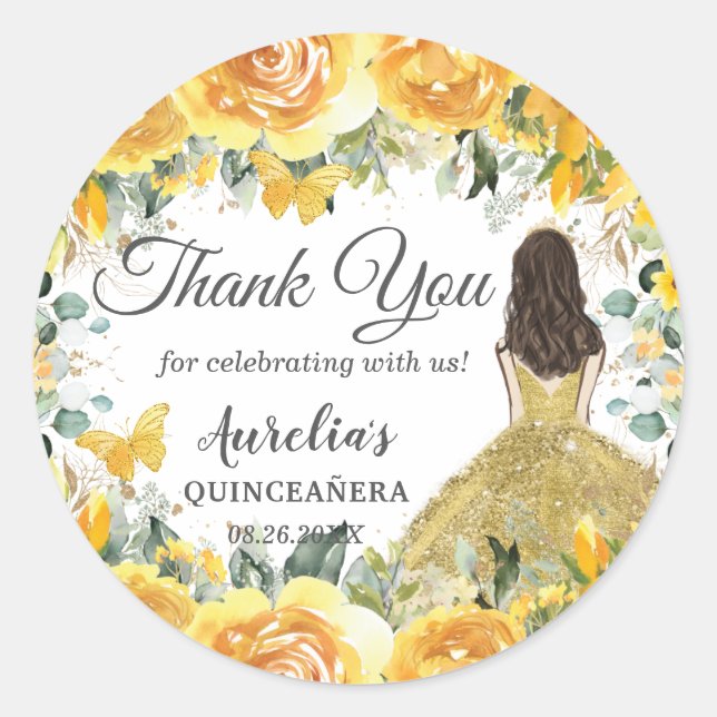 Adesivo Redondo Borboletas Douradas Amarelas Princesa Favor (Frente)