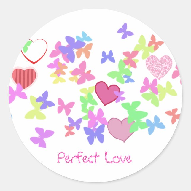 Adesivo Redondo borboletas e corações (Frente)