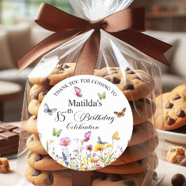 Adesivo Redondo Borboletas e flores selvagens Elegante 85.o aniver