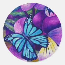 Adesivo Redondo Borboletas e Panseys Stickers