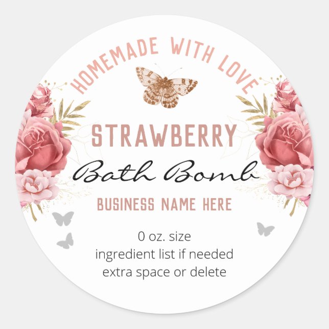 Adesivo Redondo Borboletas Florais Bombas de Banho Personalizadas  (Frente)