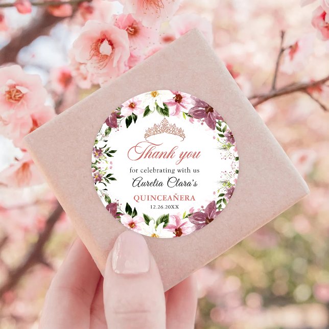 Adesivo Redondo Borboletas Florais Elegantes Quinceañera (Criador carregado)