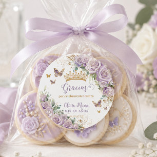 Adesivo Redondo Borboletas Florais Lilases Roxas Quinceañera 15 16